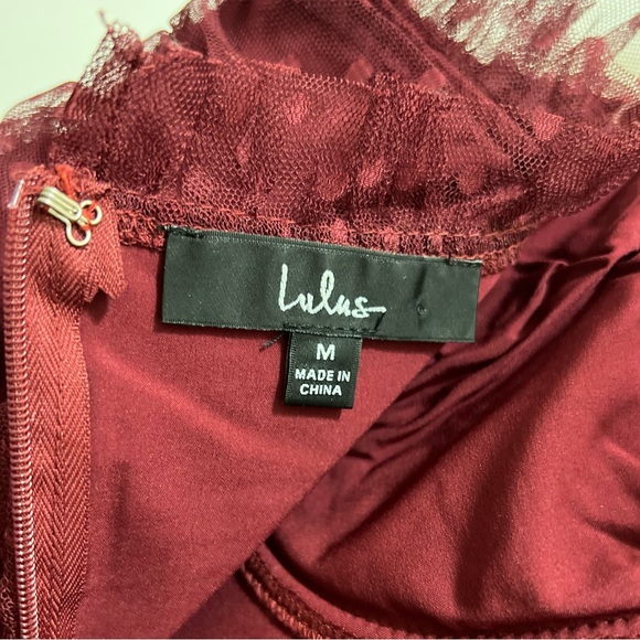 Lulu’s Red (Wine) Sweetheart Style Black Polka Dot Bustier Midi Dress, size M - Picture 3 of 5